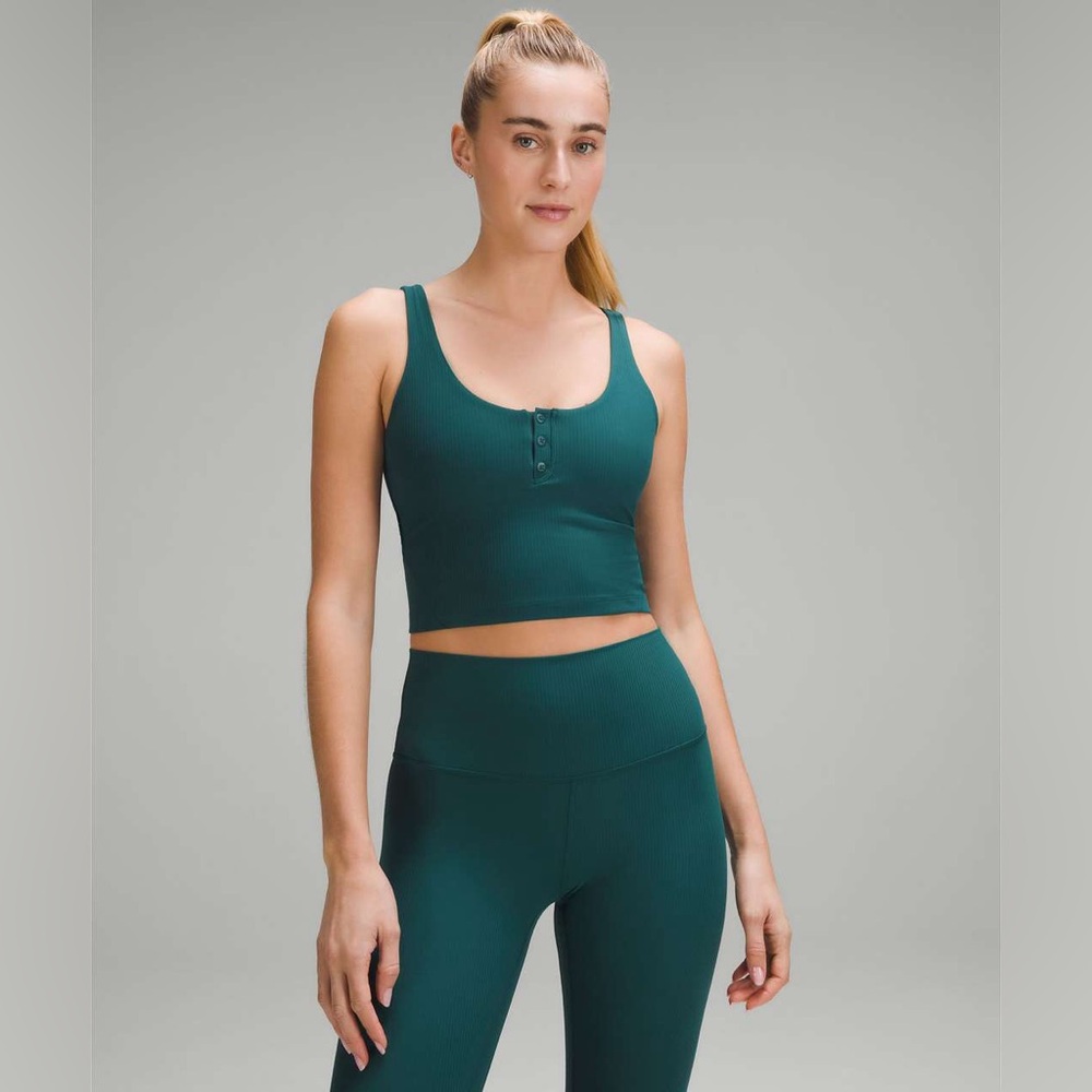 Lululemon Align Ribbed Henley Tank Top Size 8 Storm Teal